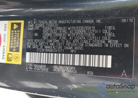 2011 Lexus Rx 350 from USA, damaged, VIN 2T2ZK1BA6BC041511